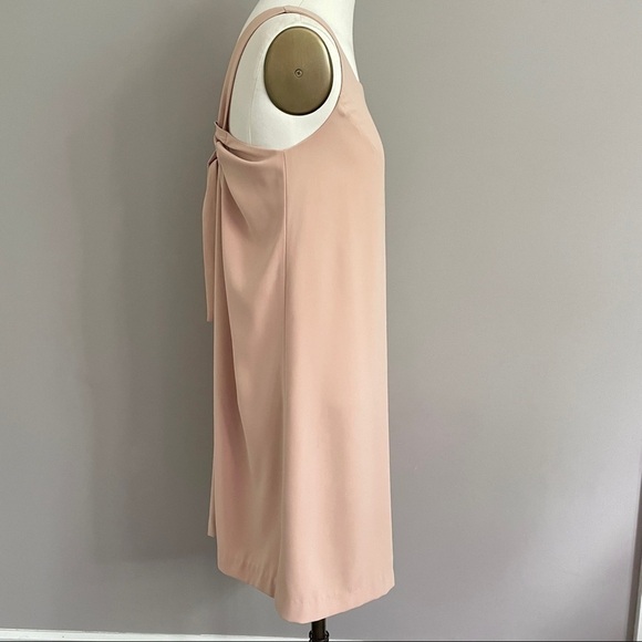 Nude Blush Pink High Square Neck Sleeveless Lined Tent Trapeze Mini Dress - S - Picture 6 of 9